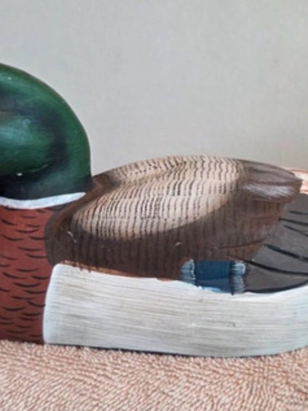 Hand-Painted Wooden Mallard Duck Décor in Green, Brown & White 9”